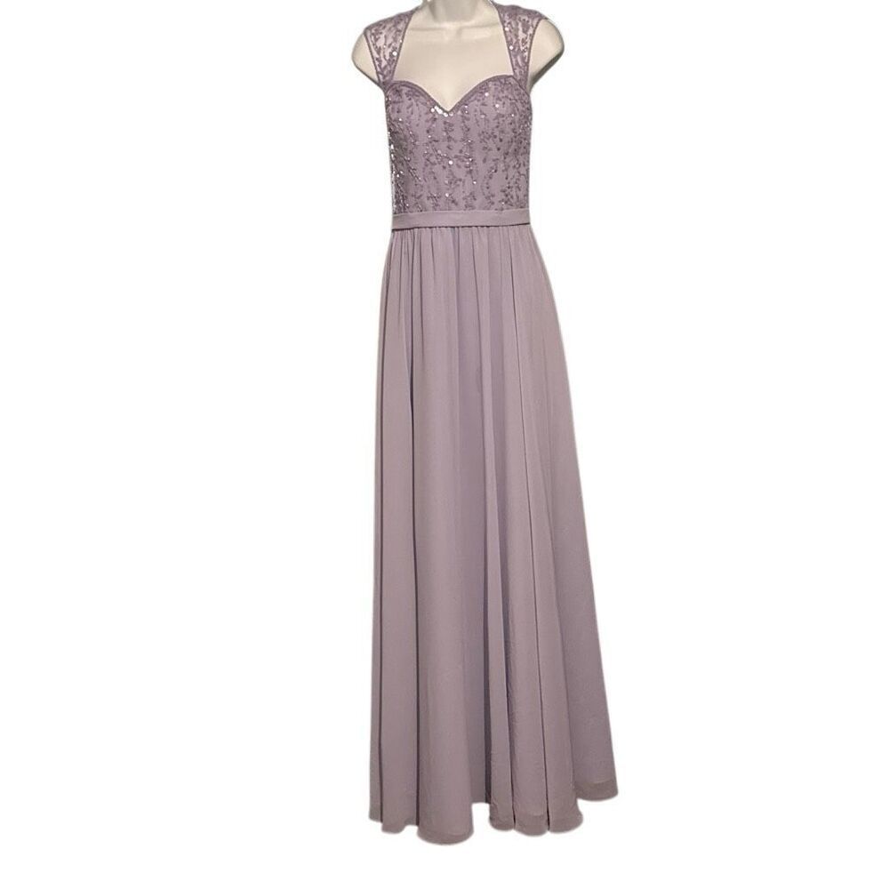 Lavender Sequin Bodice Chiffon Maxi Dress – Open Back | Size 12